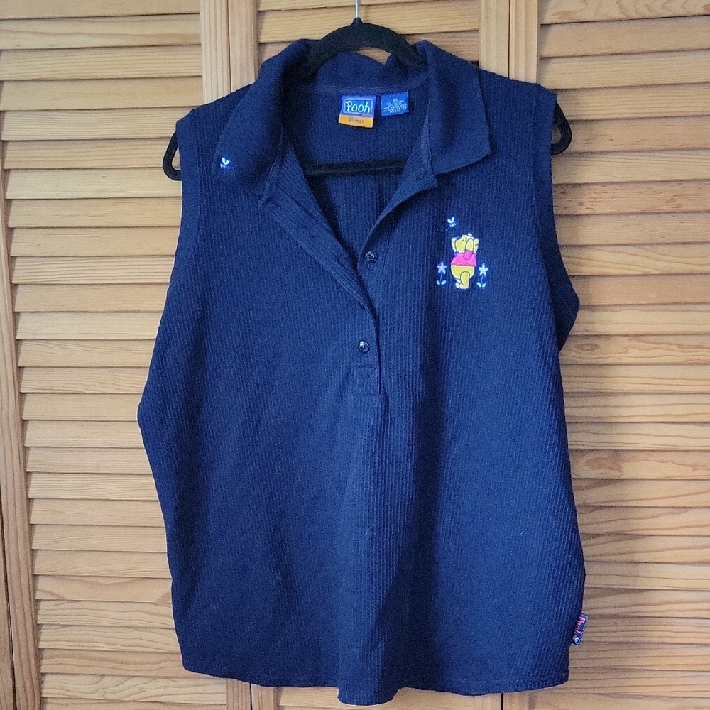 Disney Winnie the Pooh Polo Tank Top 2X Plus Size Embroidered Navy Cute Casual